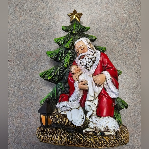 Kneeling Santa with Baby Jesus Ceramic Figure Christmas Nativity - Picture 1 of 8